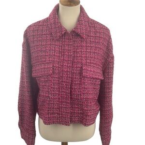 Rachel Zoe pink/black/white plaid boucle crop jacket new with tags